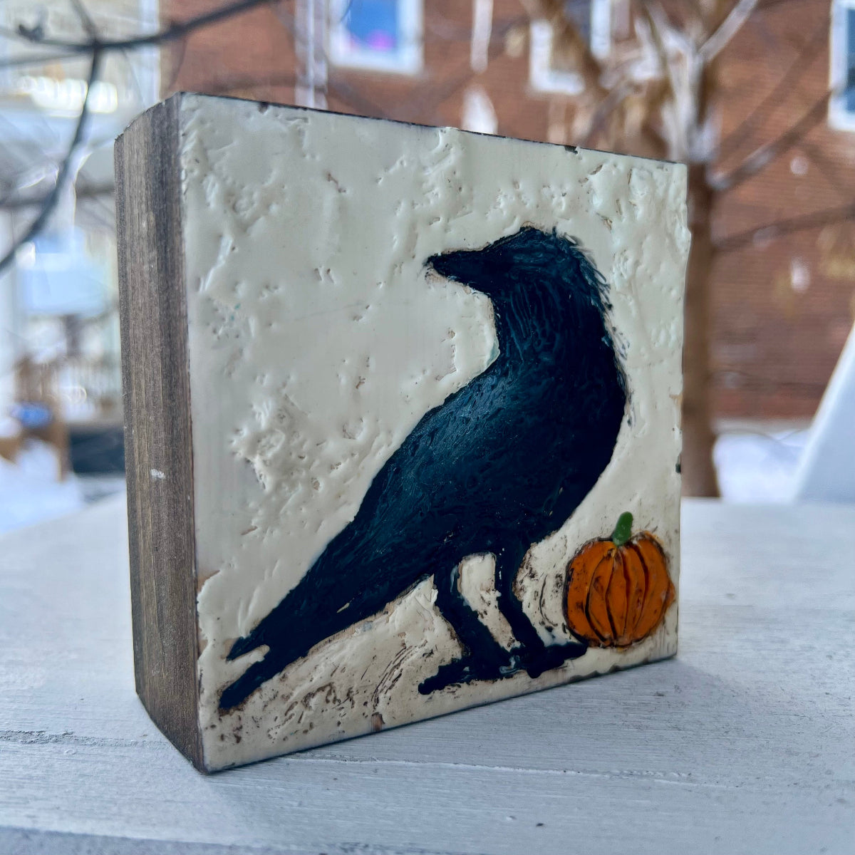 October Make and Take:  Encaustic Raven and Pumpkin